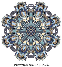 Circle lace ornament, round ornamental geometric doily pattern, vector illustration