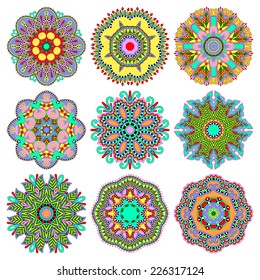 Circle lace ornament, round ornamental geometric doily pattern collection. Vector illustration