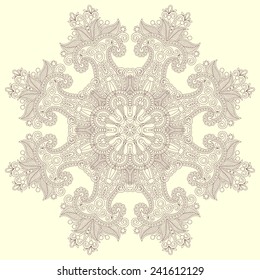 Circle lace ornament, round ornamental geometric doily pattern. Vector illustration