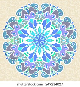 Circle lace ornament, round ornamental geometric doily pattern, Christmas snowflake decoration