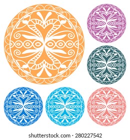Circle lace ornament, round ornamental geometric doily pattern, christmas snowflake decoration.