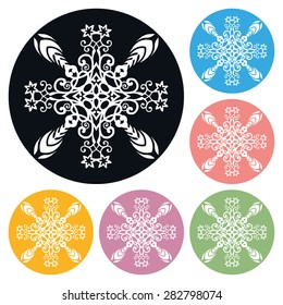 Circle lace ornament, round ornamental geometric doily pattern, christmas snowflake decoration.