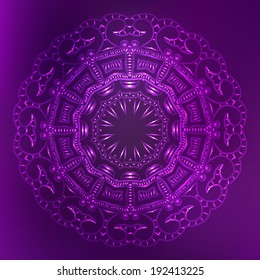 Circle lace ornament. Vector round ornamental geometric doily pattern on blurred background.