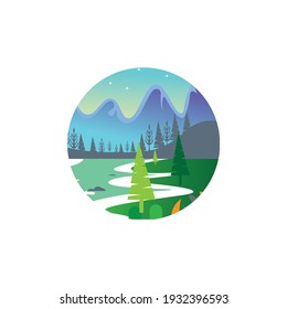 circle landscape mountain nature vector color illustration
