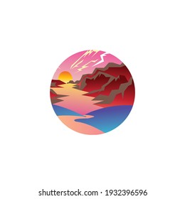 circle landscape mountain nature vector color illustration