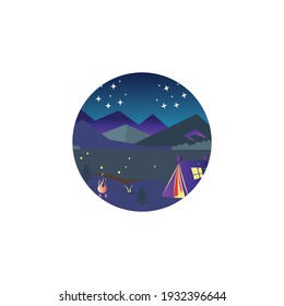 circle landscape mountain nature vector color illustration night
