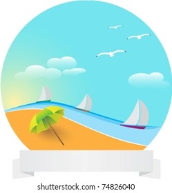 circle landscape with ribbon and umbrella eps10