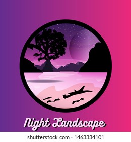 Circle Landscapes Icons in Trendy Flat Style night nature.Can use for background on website or mobile apps. Template ready for use in web or print design