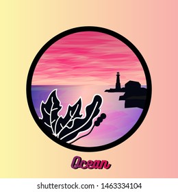 Circle Landscapes Icons in Trendy Flat Style ocean and lighthouse nature.Can use for background on website or mobile apps. Template ready for use in web or print design