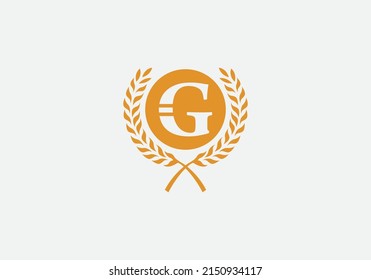 Circle and laurel wreath vector design with letter and alphabets