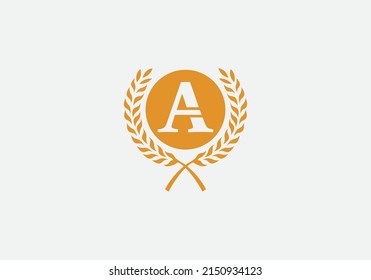 Circle and laurel wreath vector design with letter and alphabets