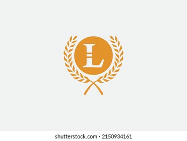 Circle and laurel wreath vector design with letter and alphabets