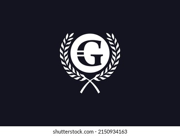 Circle and laurel wreath vector design with letter and alphabets