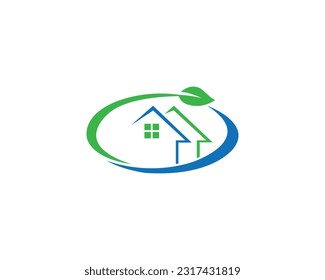 Plantilla vectorial de logotipo de la Casa Verde de hoja circular.