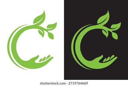 Circle Leaf Hand Eco Logo Design Naturschutz Icon Template Vektor