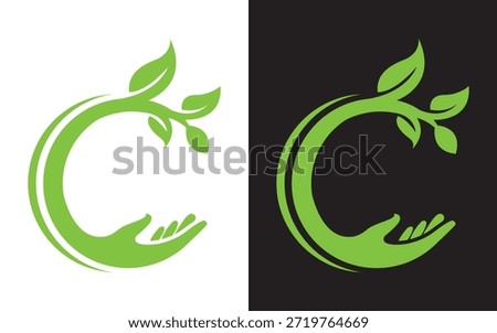 Circle Leaf Hand Eco Logo Design Nature Conservation Icon Template Vector