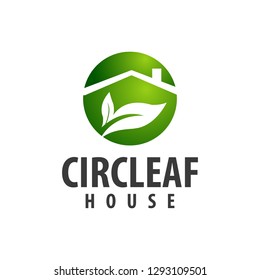 Circle leaf house logo concept design. Symbol graphic template element vector