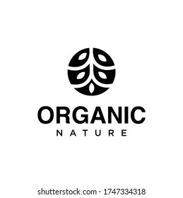 Naturaleza del logotipo de la hoja circular Modelo vectorial de silueta negra. Logo de la hoja orgánica diseño inspiración Retro Hipster Vintage