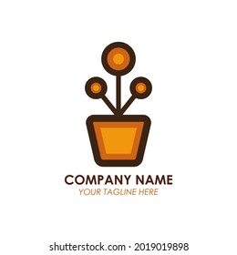 circle leaf logo in pot, organic leaf logo for brand and company