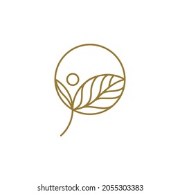 circle leaf plant for beauty botanical yoga hotel logo design