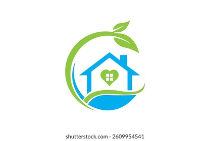 Circle leaf and Real estate logo Property and Construction Logo design Pro Vector