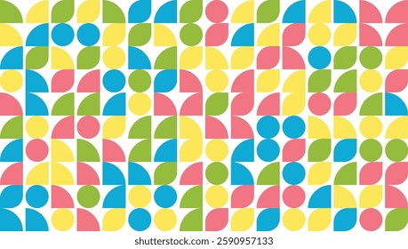 circle and leaf shape Bauhaus Style geometric pattern in easter color, vector illustration