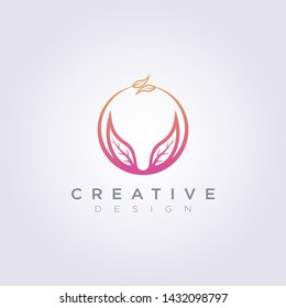 Circle with Leaf Vector Illustration Design Clipart Symbol Logo Template.