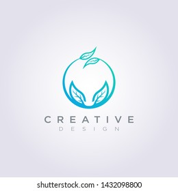 Circle with Leaf Vector Illustration Design Clipart Symbol Logo Template.