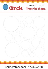Circle Learn shapes and geometric figures. Preschool or kindergarten worksheet. Vector illustration