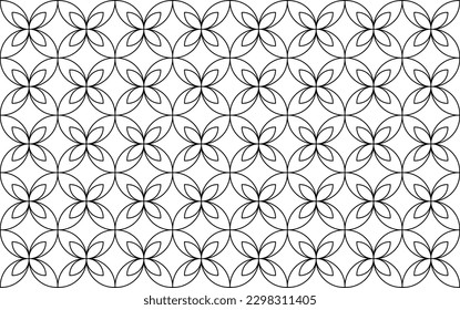 Circle with leaves black white seamless pattern vector illustration background