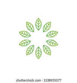 Circle leaves ECO abstract green ecology symbol. template logo design. Stock Vector illustration isolated on white background.