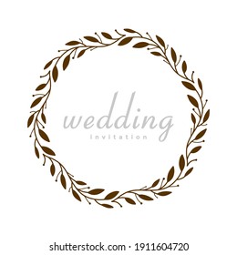 circle leaves flower handrawn frame for wedding invitation greeting card vector font template