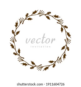 hoja circular marco de la flor de la mano para la invitación de boda tarjeta de saludo fuente vectorial plantilla