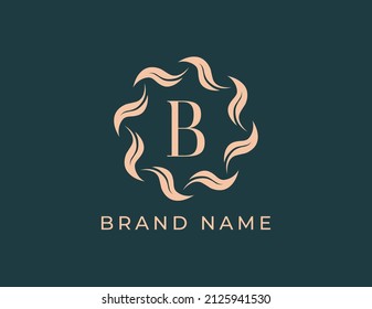 Circle of Leaves Logo icon symbol with Letter B. Vector logo template
