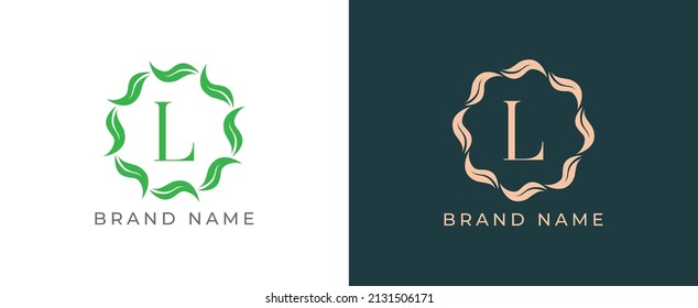Circle of Leaves Logo icon symbol with Letter L. Vector logo template