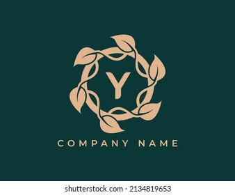 Circle of Leaves Logo icon symbol with Letter Y. Vector logo template
