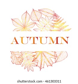 Circle from leaves with space for text. Hand drawing. Vector illustration
