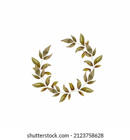 circle leaves watercolor hand draw vector illustration isolated on white background, flora circle vector illustration