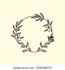 Circle leaves wreath frame hand drawn. Decorative elements for design. Isolated