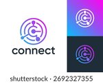 circle letter C global connect logo. network signal technology connectivity symbol icon vector design	
