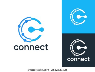 circle letter C global connect logo. network signal technology connectivity symbol icon vector design	
