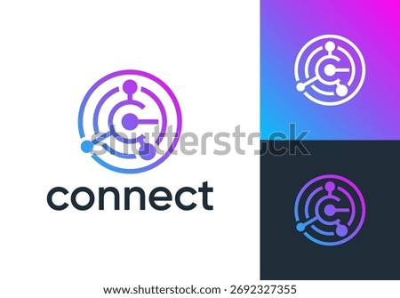 circle letter C global connect logo. network signal technology connectivity symbol icon vector design	
