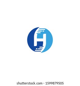 Circle with Letter H and DNA element Molecule Digital Swipe Line Logo Design Vector