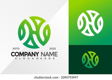 Letra circular H patrón de ilustración de diseño de logotipo de hoja verde