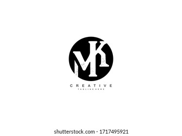 Circle Letter MK Distressed Grungy Urban Style Logotype