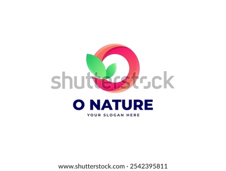 Circle Letter O with Leaf Icon Symbol Logo Inspiration. Green Leaf Symbol on Letter O Logo Design. Green and Natural Branding for Eco Business Identity. Alphabet Vector Logo Illustration.