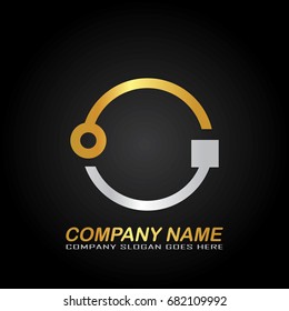 Circle Letter O Logo Design with Gold and Silver Colors.
