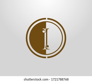 Circle I Letter Stamp logo. Graceful royal style Initial I. Vintage letter drawn emblem for book design,wedding invitation, brand name, business card, Restaurant, Boutique, Hotel. 