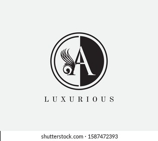 Circle A Letter Vintage Logo Icon. Black and White A With Classy Leaves Shape design perfect for fashion, Jewelry, Beauty Salon, Cosmetics, Spa, Hotel and Restaurant Logo. 