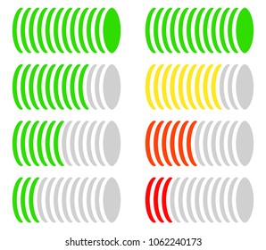 Circle level meter, gauge, comparison chart. Color coded version